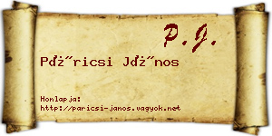 Páricsi János névjegykártya